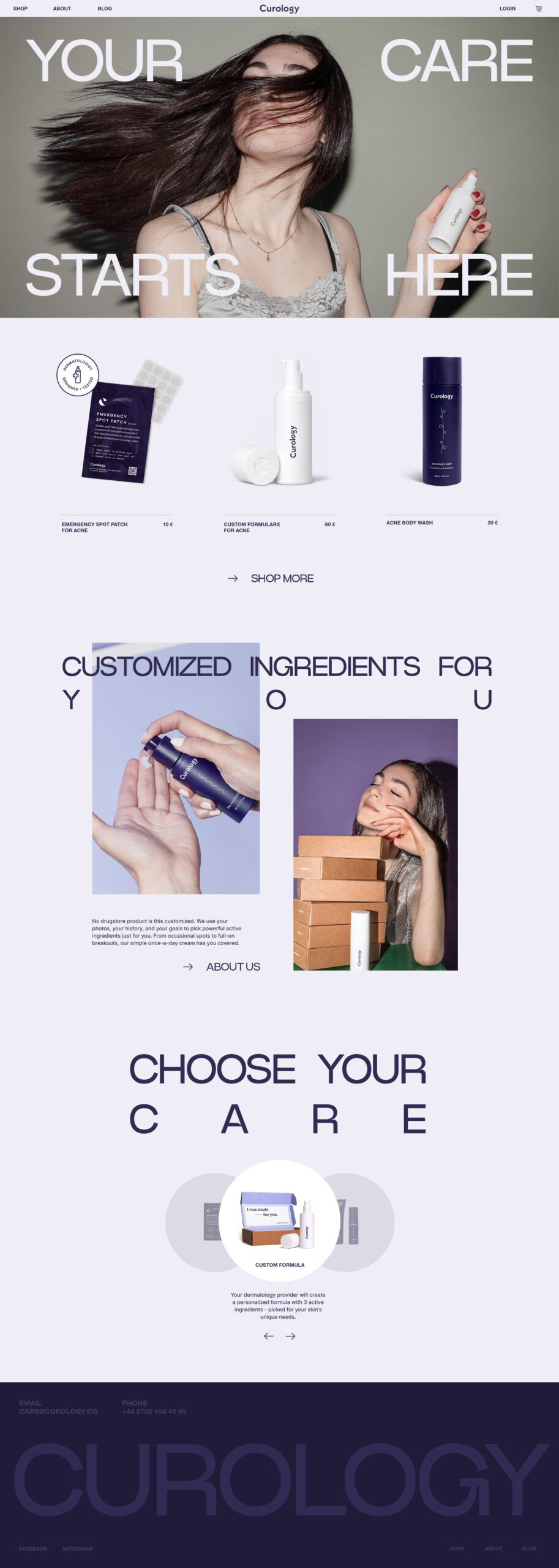 Concept home page for Curology